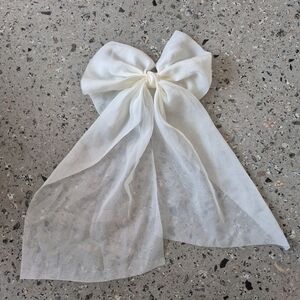 Beautiful Bridal Bow Hair Clip In White Translucent Tulle Metal Clip